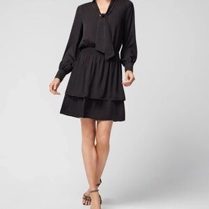 White House Black Market Black Beaded Smock Blouson Wrap Tie Front Dress